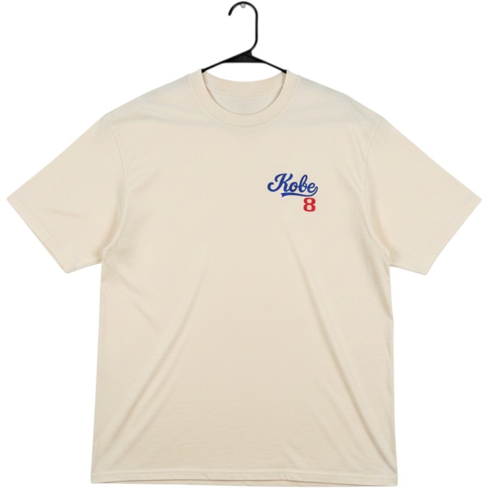 Kobe Bryant LA Dodgers Hat Tribute T-Shirt Mens 2XL Cream Cotton Graphic Tee